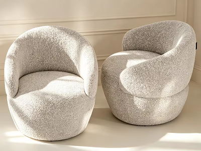 Stylish Modern Boucle Upholstered Round Leisure Chairs For Cozy Bright Cream Tone Home Living Space 3d model
