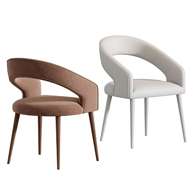Modern Minimalist Accent Chairs With Brown White Curved Arms And Slim Legs 3d model