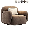 Comfortable Brown Plush Armchair With White Cushion Rounded Armrests And Round Base