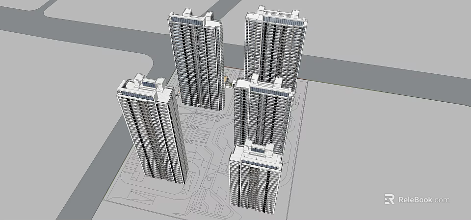 Modern High Rise Residential Complex Architectural Model With Surrounding Road Layout 3d model