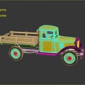 Yellow Truck Model With Wooden Cargo Bed Black Front Yellow Rims Gray Background And Reflection