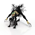 Mythical Character With Black Tree Like Structure Golden Claws Green Accents And Small Dragon Creature