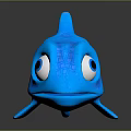 Cute Blue Cartoon Fish Toy Featuring Big Eyes And 3D Model Design