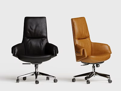 Modern Black And Brown Leather Office Chairs With Swivel Base And Ergonomic Design 3d model