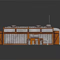 Cartoon Style 3D Rendered Industrial Equipment With Orange Gray Pipes Vents And Control Panels