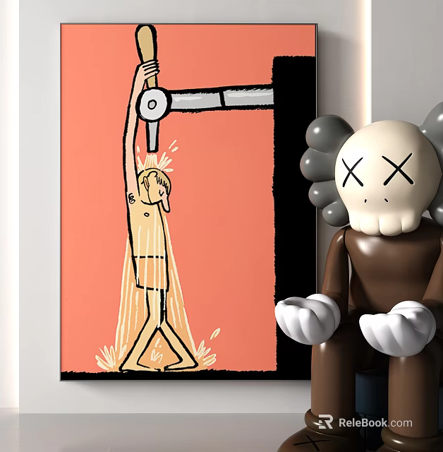 Cartoon Artwork Featuring Weightlifting Figure Orange Background Brown Doll Crossed Eyes Round Ears 3d model