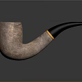 Wooden Smoking Pipe With Textured Surface Black Stem And Gold Accent