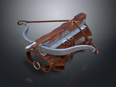 Medieval Crossbow With Leather Straps Curved Metal Bow And Metal Components 3d model