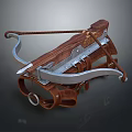Medieval Crossbow With Leather Straps Curved Metal Bow And Metal Components