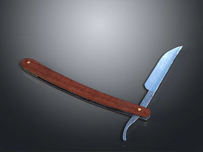Straight Razor Weapon With Wooden Handle And Metal Blade On Dark Background 3d model