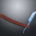 Straight Razor Weapon With Wooden Handle And Metal Blade On Dark Background
