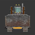Yellow Bulldozer with Tracks and Large Blade Worn Metal Structure and Cab on Gray Background