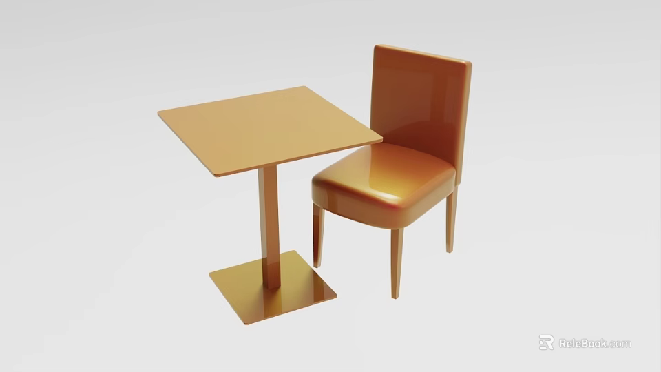 Modern Orange Square Table and Chair Set with Smooth Surface and Minimalist Design 3d model