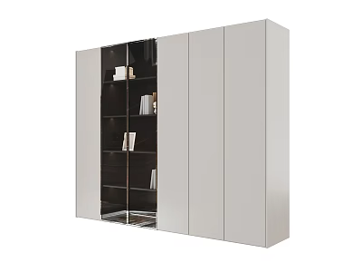 Modern Light Colored Storage Cabinet With Glass Doors Open Shelves In Living Room For Books 3d model