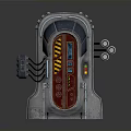 Futuristic Sci-Fi Metallic Chamber with Red Interior Pipes and Control Panel 3d model