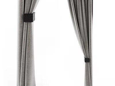 Gray Fabric Curtains With Black Tiebacks For Modern Interior Design 3d model
