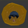 Blue Armored Robot Character With Black Head Standing on Yellow Platform Near Gift Box