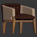 Accent Chair With Dark Brown Upholstered Seat Backrest Light Pink Armrests Wooden Legs Decorative Studs