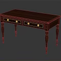 Traditional Dark Wood Desk With Light Blue Top Three Golden Knob Drawers And Classic Legs