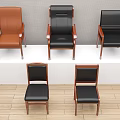 Brown And Black Leather Office Chairs With Wooden Legs Arms And Various Designs