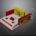 Retro Video Game Console With Red White Design Yellow Cartridge And Controller
