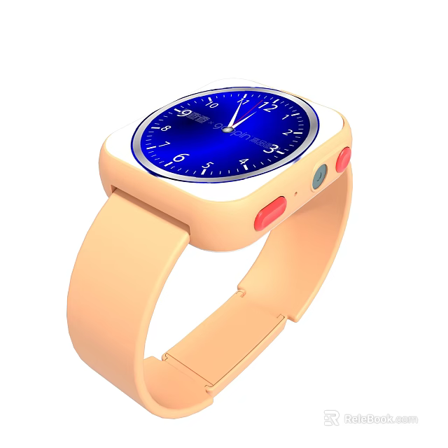 Peach Colored Smart Watch with Blue Dial Digital Display and Colorful Buttons 3d model 