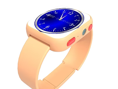 Peach Colored Smart Watch with Blue Dial Digital Display and Colorful Buttons 3d model