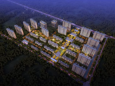 Aerial Planning of Modern Residential Community With High Rise Buildings Greenery and Road Network 3d model