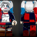 Harley Quinn Lego Minifigure With Blue Red Pigtails Daddy's Lil Monster Outfit And Fishnet Stockings
