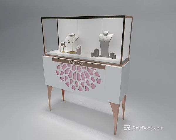 Jewelry Store Display Cabinet With Pink Heart Pattern And Jewelry Mannequin Models 3d model 