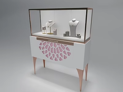 Jewelry Store Display Cabinet With Pink Heart Pattern And Jewelry Mannequin Models 3d model