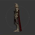 Detailed Ancient Mythical Warrior Full Body In Golden Armor With Red Cape