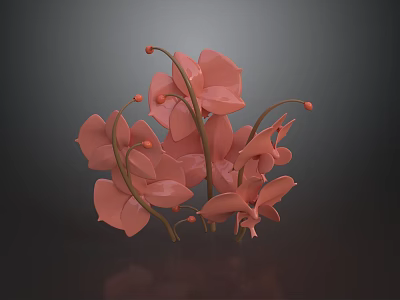 Pink Orchids With Multiple Blooms Stems And Buds On Dark Background 3d model