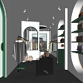 Modern Clothing Store Interior With Hanging Apparel Green Shelves Bags Shoes And Mirrors