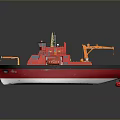 Red Work Boat Model With Yellow Crane Green Deck And White Bottom 3d model
