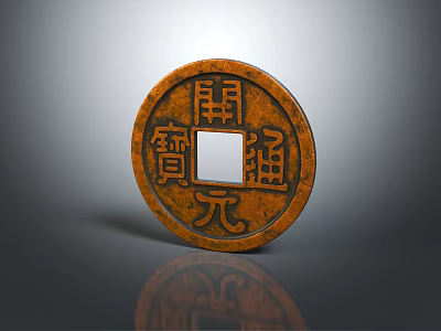 Ancient Coin Inspired Jewelry Pendant With Circular Shape Square Hole And Shiny Copper Finish 3d model