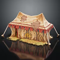 Vintage Torn Tent With Red Trim And Straw At The Bottom