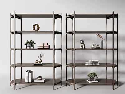 Modern Open Shelving Units with Books Plants Table Lamp and Decorative Ornaments 3d model