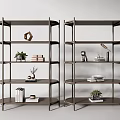 Modern Open Shelving Units with Books Plants Table Lamp and Decorative Ornaments