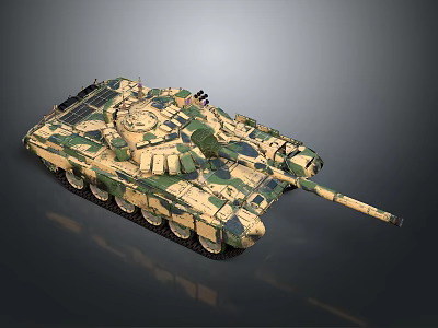 Camouflage Painted Military Tank 3D Model Featuring Cannon Turret And Tracks 3d model