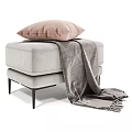 Modern Upholstered Stool With Pink Cushion And Gray Blanket On Black Metal Legs