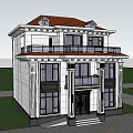 Classical Detached Villa With Balcony Large Windows Stone Exterior And Green Trees