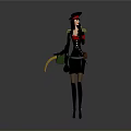 Military Female Character With Black Hat Red Scarf Holding Green Yellow Object And Long Boots