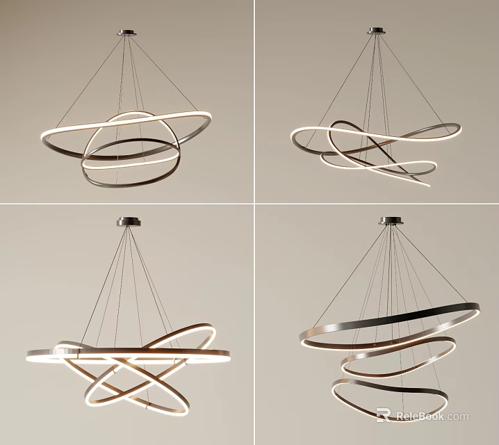 Modern Creative Circular Ring Spiral Chandeliers With Stylish Metal Frame Lighting Design 3d model 