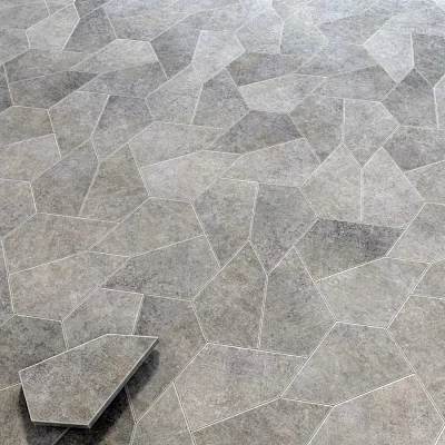 Gray Geometric Stone Floor With Interlocking Tile Pattern And Natural Texture 3d model