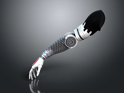 Smart Machine Robotic Arm Featuring Metallic Structure White Palm Circular Components and Reflective Surface 3d model