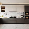 Modern Kitchen Interior With White And Dark Cabinets And Oven Appliances