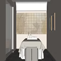 Beauty Salon Relaxing Space With Massage Bed Towels Bottles Stool Paintings Grid Window Soft Lighting