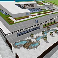 Modern Commercial Complex Architectural Design With Plaza Water Features And Green Spaces