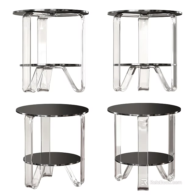 Modern Transparent Acrylic Side Table With Black Round Top And Minimalist Design 3d model 